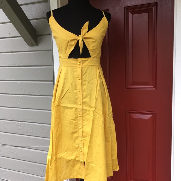 Yellow Mustard Knot Front Button Dress - Picture 4 of 8
